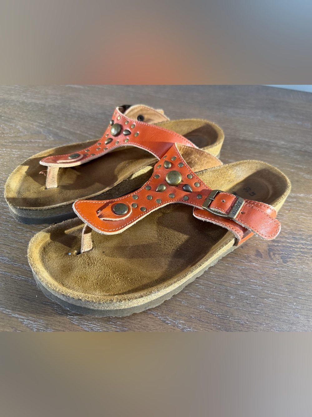 Naot Red Thong Sandals with Stud Accents